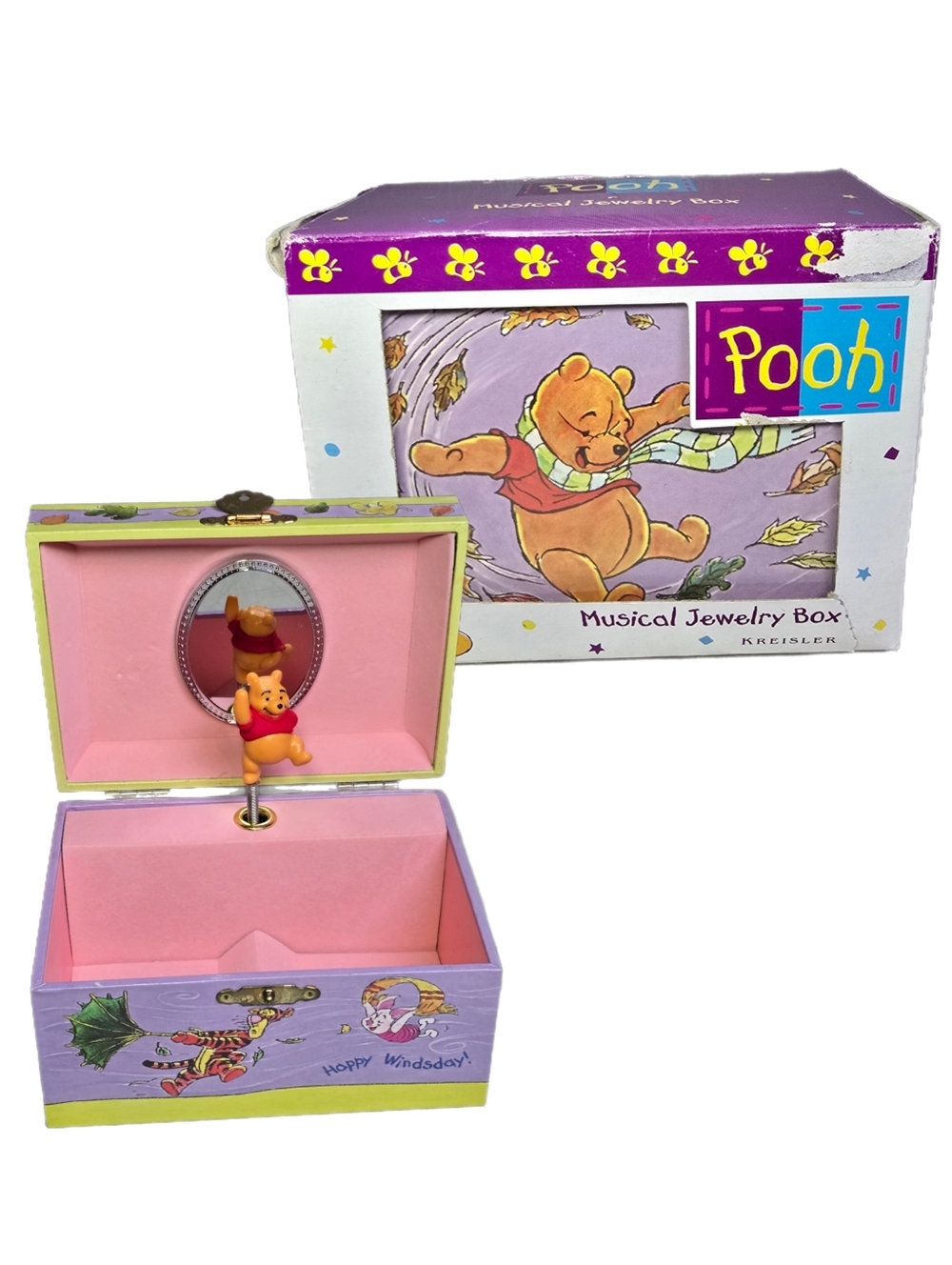 New Vintage Disney Kreisler Winnie the Pooh Musical Jewelry Box "Playmates"